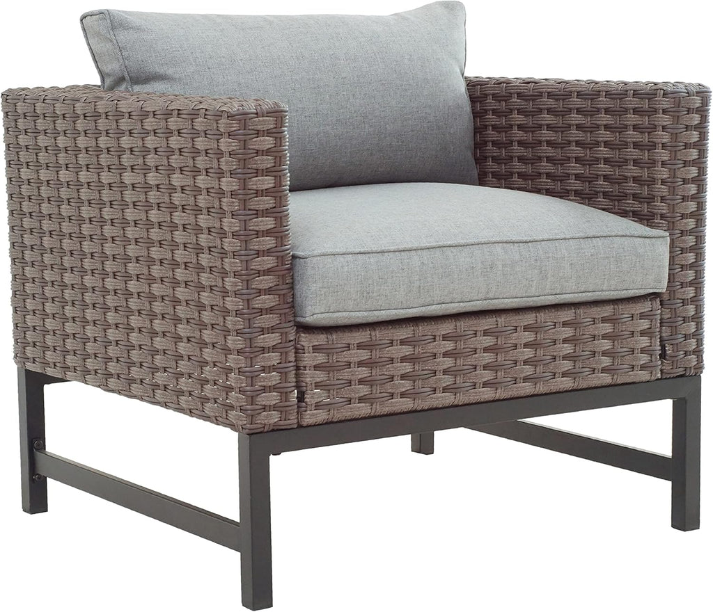 LOKATSE Home Outdoor Patio Armchair Wicker Furniture Rattan Conversation Single Sofa Chair with Grey Cushion