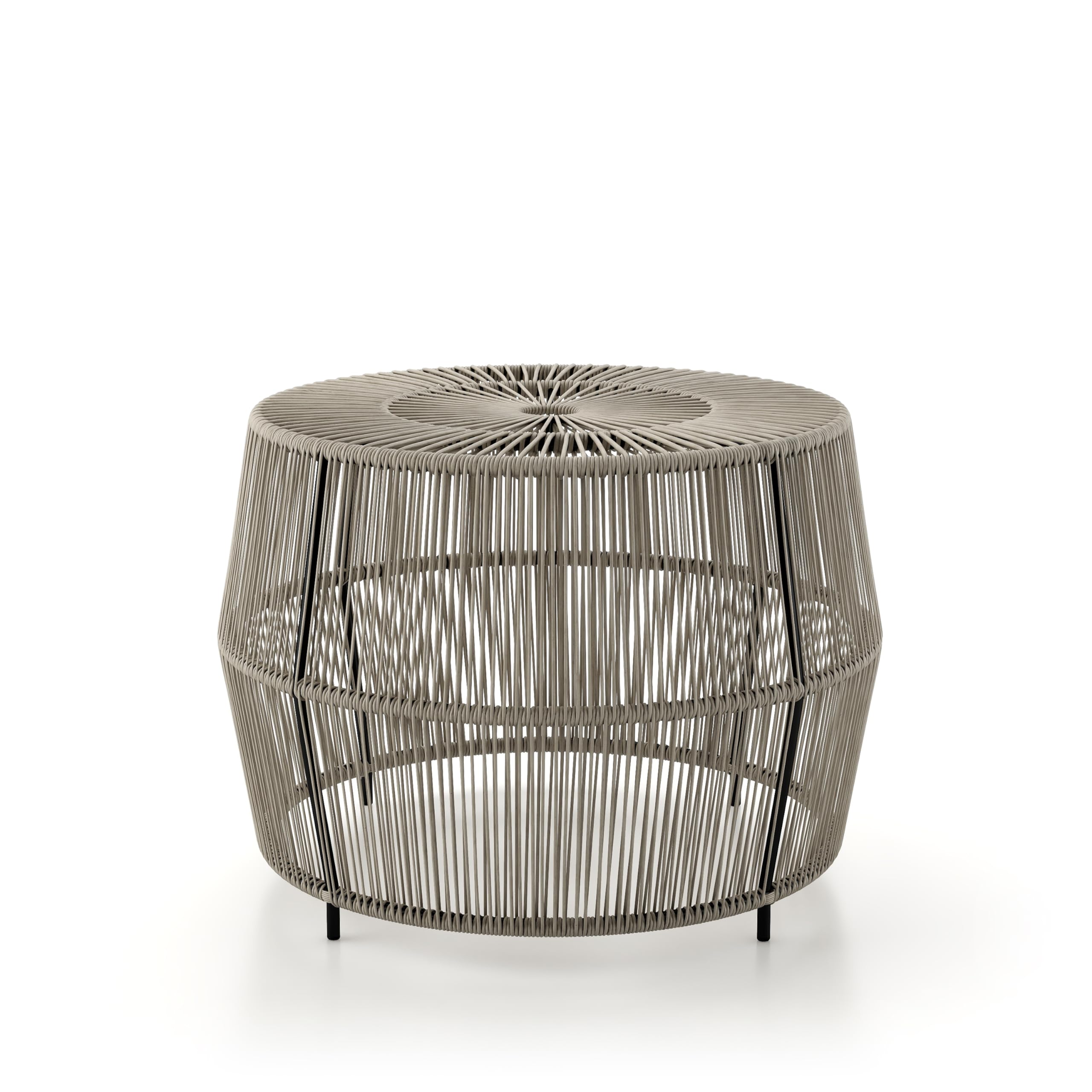 Furniture of America Ysar Boho Rattan Round Coffee Table Outdoor with Metal Frame, All-Weather and Rust Resistant, Handcrafted Coastal Furniture for Patio, Poolside, Garden, Yard, Black