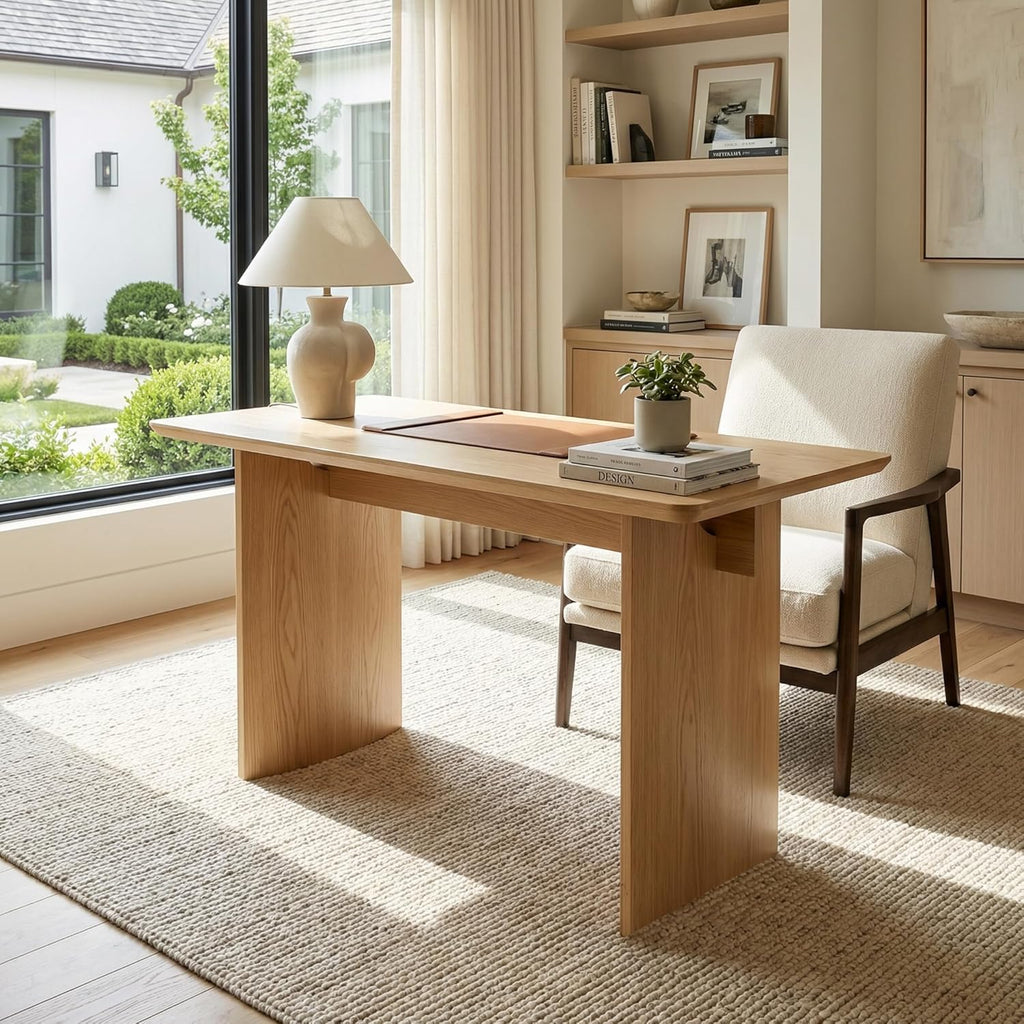 DUOMAY 55" Modern Minimalist Makeup Vanity Table Desk | Sturdy & Spacious with Large Storage, Perfect for Bedroom Dressing, Writing, or Laptop Work, Natural Oak