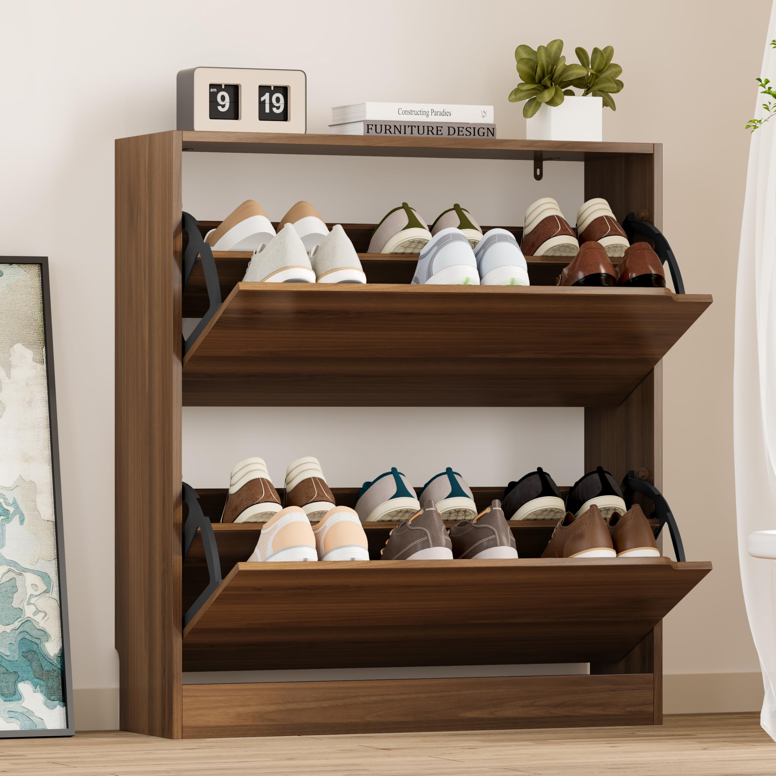 BORNOON Shoe Cabinet with 3 Flip Drawers, Hidden Wood Shoe Cabinet,Freestanding Shoe Storage Cabinet for Entryway Hallway.White. 47.2" H*31.5" W*9.45" D.