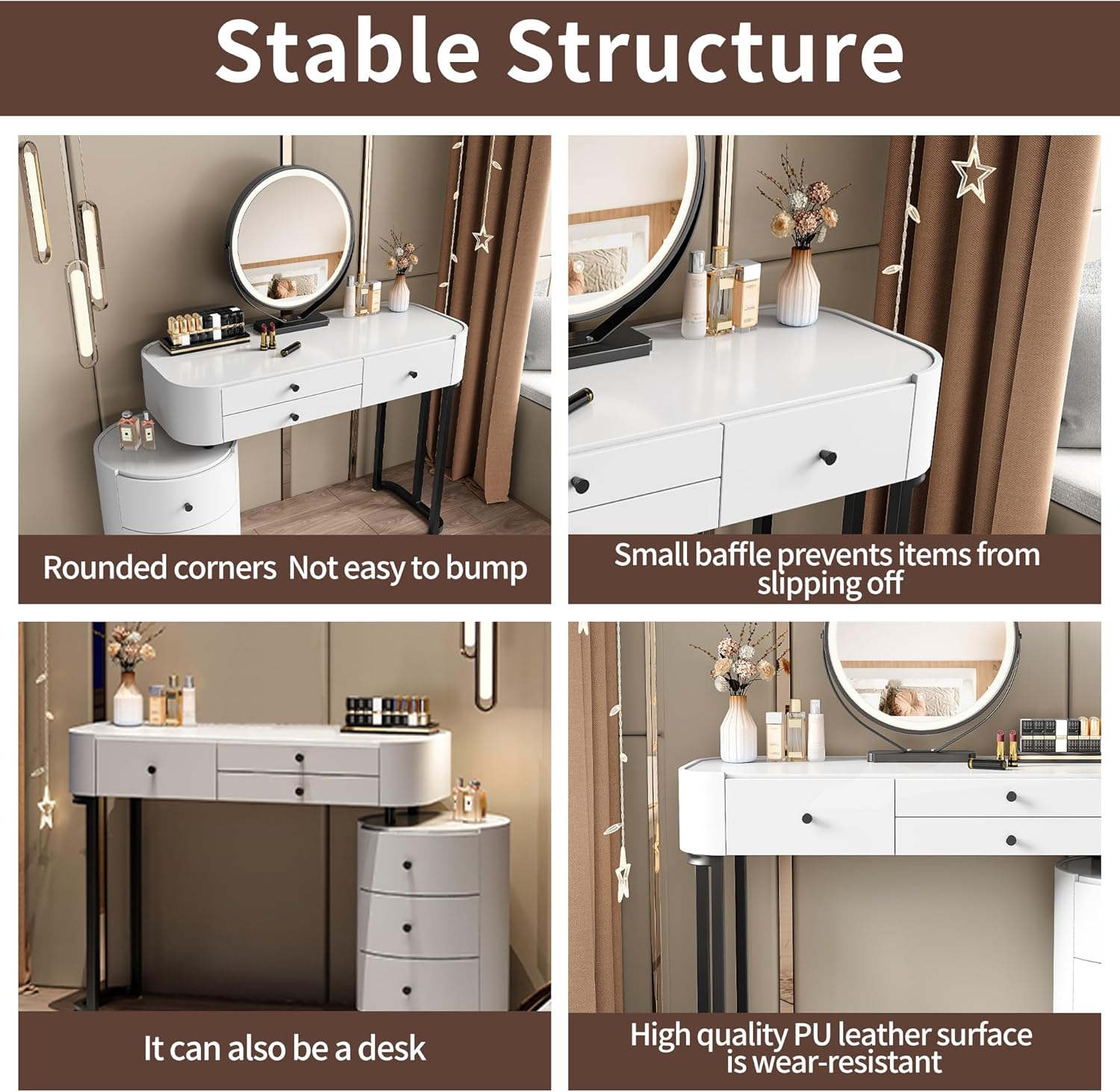 GOWE Modern Minimalist Dressing Table with Detachable Mirror and Rotatable Side Cabinet Makeup Table, Easy Assembly Vanity