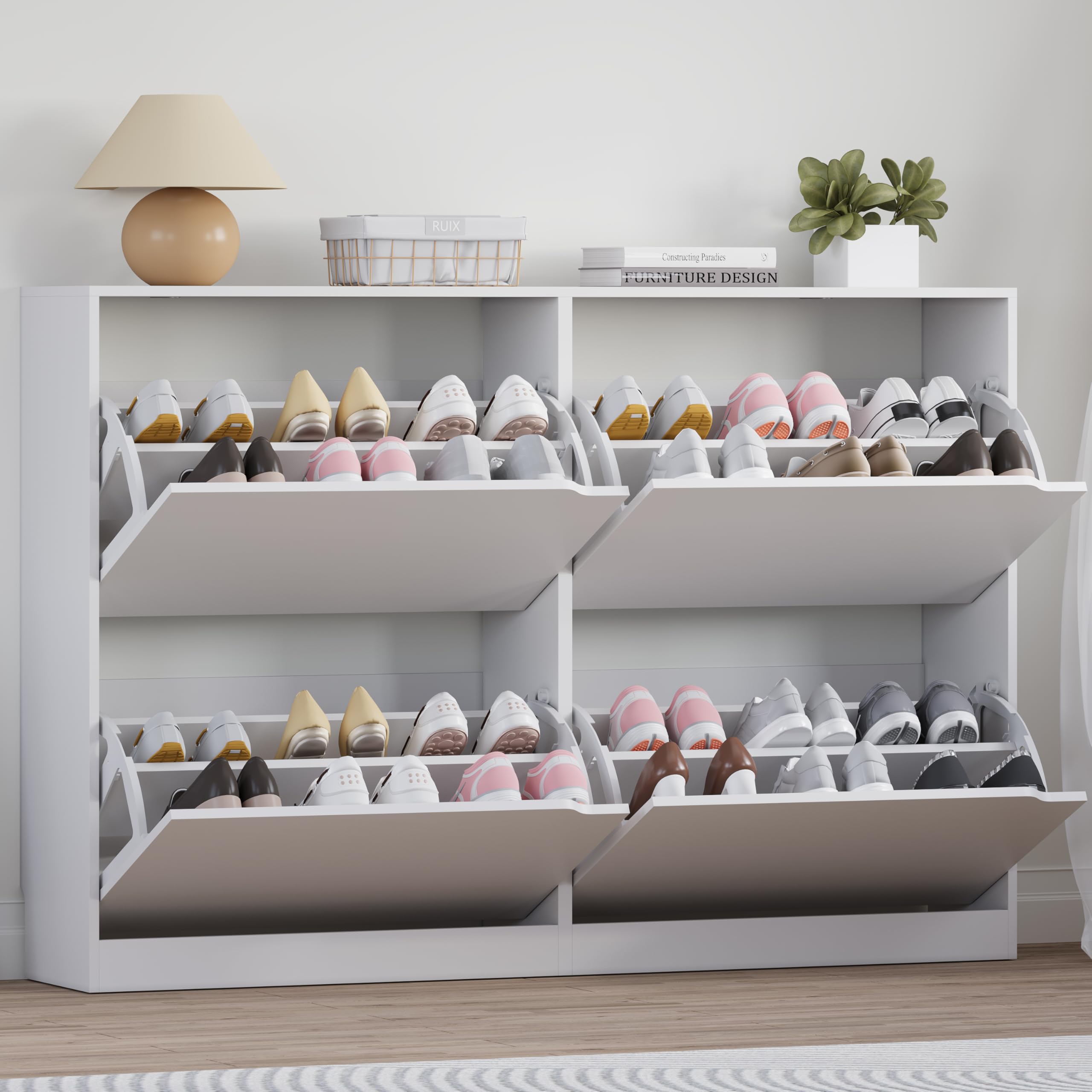 BORNOON Shoe Cabinet with 3 Flip Drawers, Hidden Wood Shoe Cabinet,Freestanding Shoe Storage Cabinet for Entryway Hallway.White. 47.2" H*31.5" W*9.45" D.