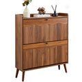 BERRYMERRY 31.5” Fluted Shoe Storage Cabinet with 2 Flip Drawers,Freestanding Narrow Shoe Organizer Cabinet with Wave Profile for Entryway,Hallway,Living Room