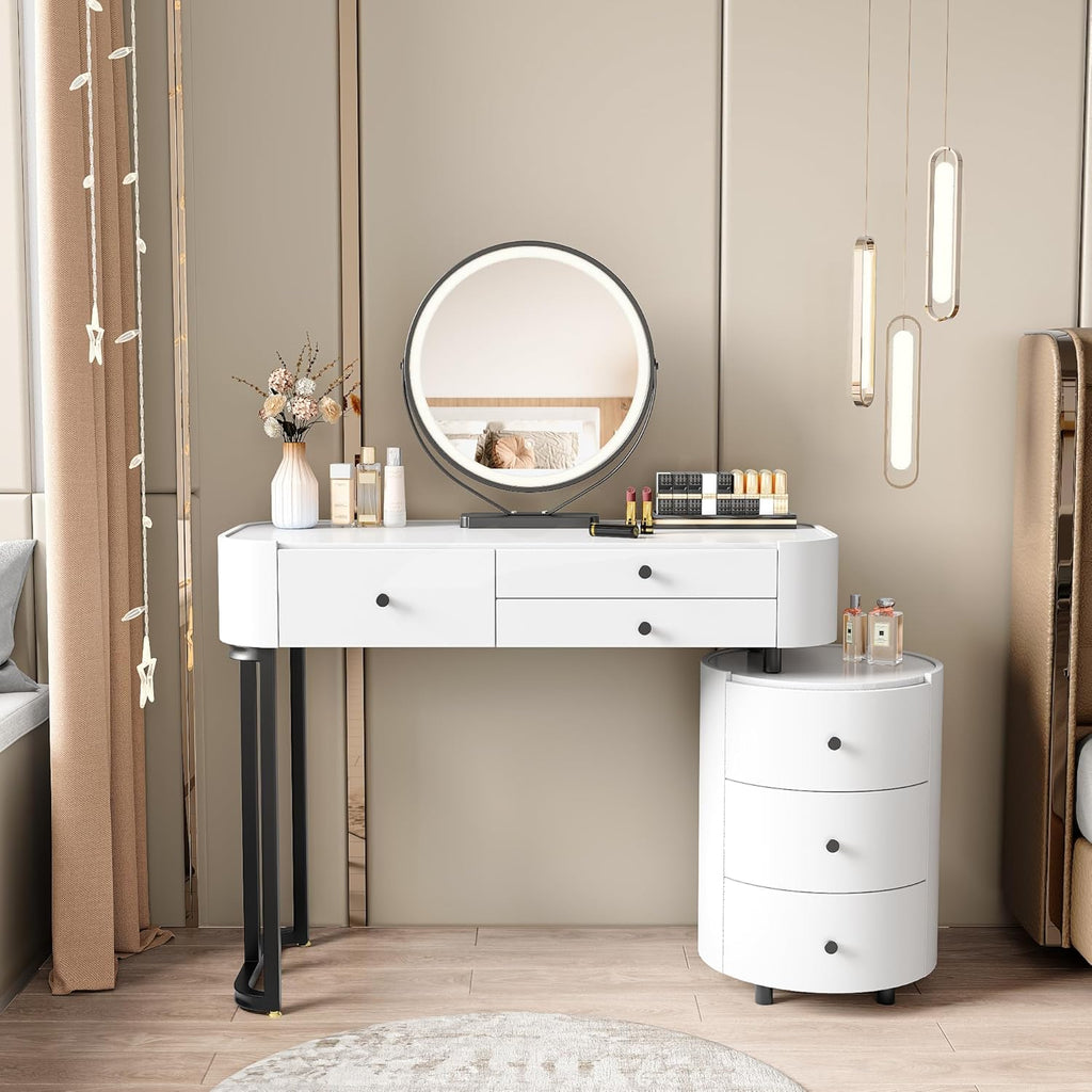 GOWE Modern Minimalist Dressing Table with Detachable Mirror and Rotatable Side Cabinet Makeup Table, Easy Assembly Vanity
