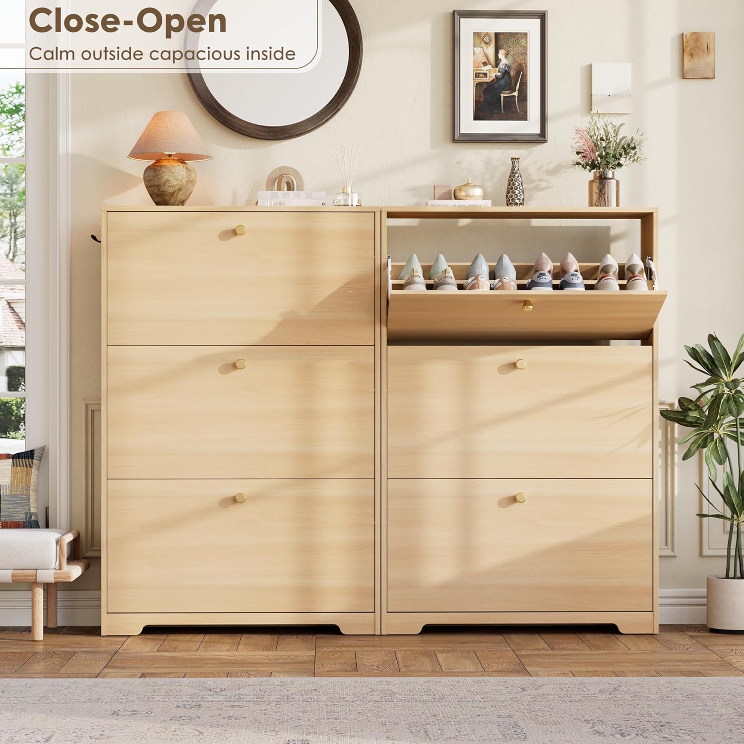 Nicetree Shoe Storage Cabinet, Slim Shoe Cabinet, Hidden Shoe Rack Cabinet, Shoe Storage Cabinet for Entryway, Hallway, Foryer, Natural Oak