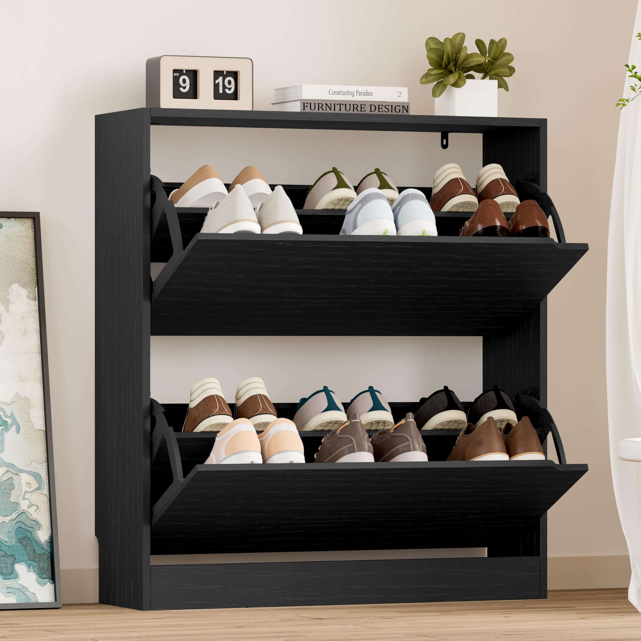 BORNOON Shoe Cabinet with 3 Flip Drawers, Hidden Wood Shoe Cabinet,Freestanding Shoe Storage Cabinet for Entryway Hallway.White. 47.2" H*31.5" W*9.45" D.