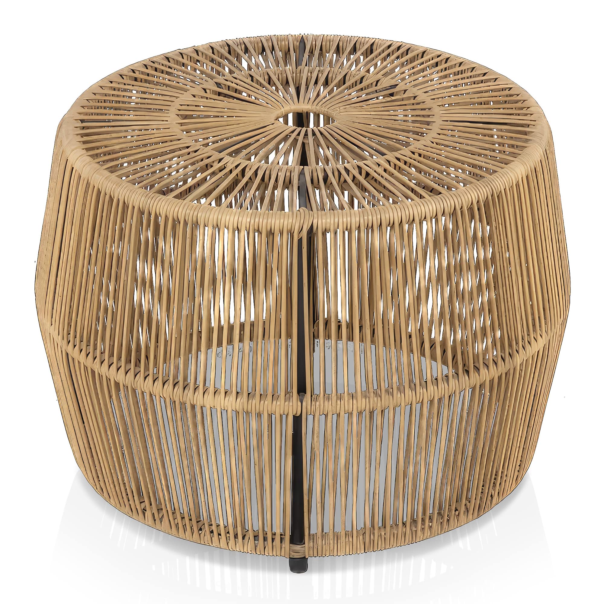 Furniture of America Ysar Boho Rattan Round Coffee Table Outdoor with Metal Frame, All-Weather and Rust Resistant, Handcrafted Coastal Furniture for Patio, Poolside, Garden, Yard, Black