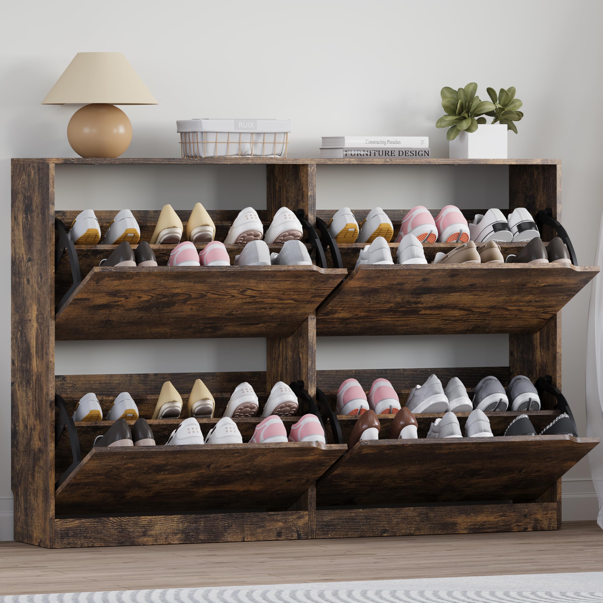 BORNOON Shoe Cabinet with 3 Flip Drawers, Hidden Wood Shoe Cabinet,Freestanding Shoe Storage Cabinet for Entryway Hallway.White. 47.2" H*31.5" W*9.45" D.