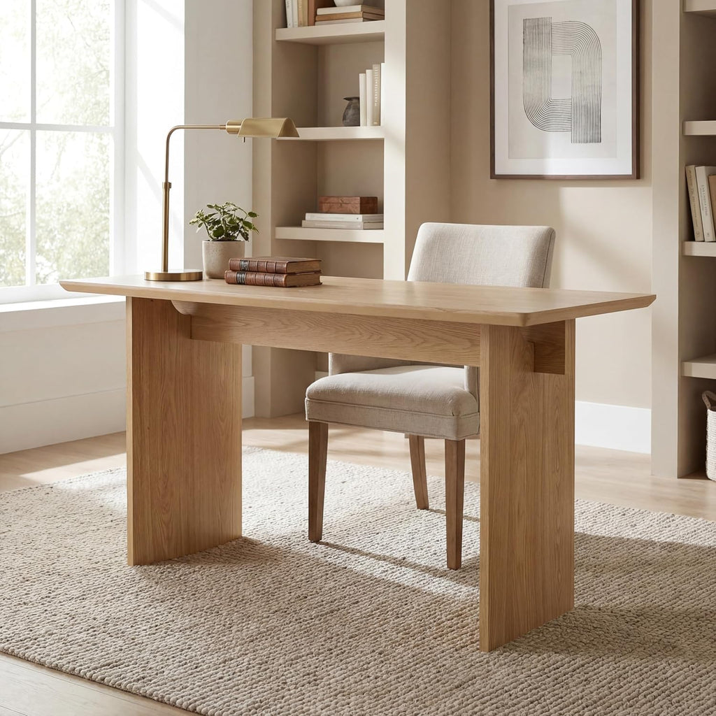 DUOMAY 55" Modern Minimalist Makeup Vanity Table Desk | Sturdy & Spacious with Large Storage, Perfect for Bedroom Dressing, Writing, or Laptop Work, Natural Oak
