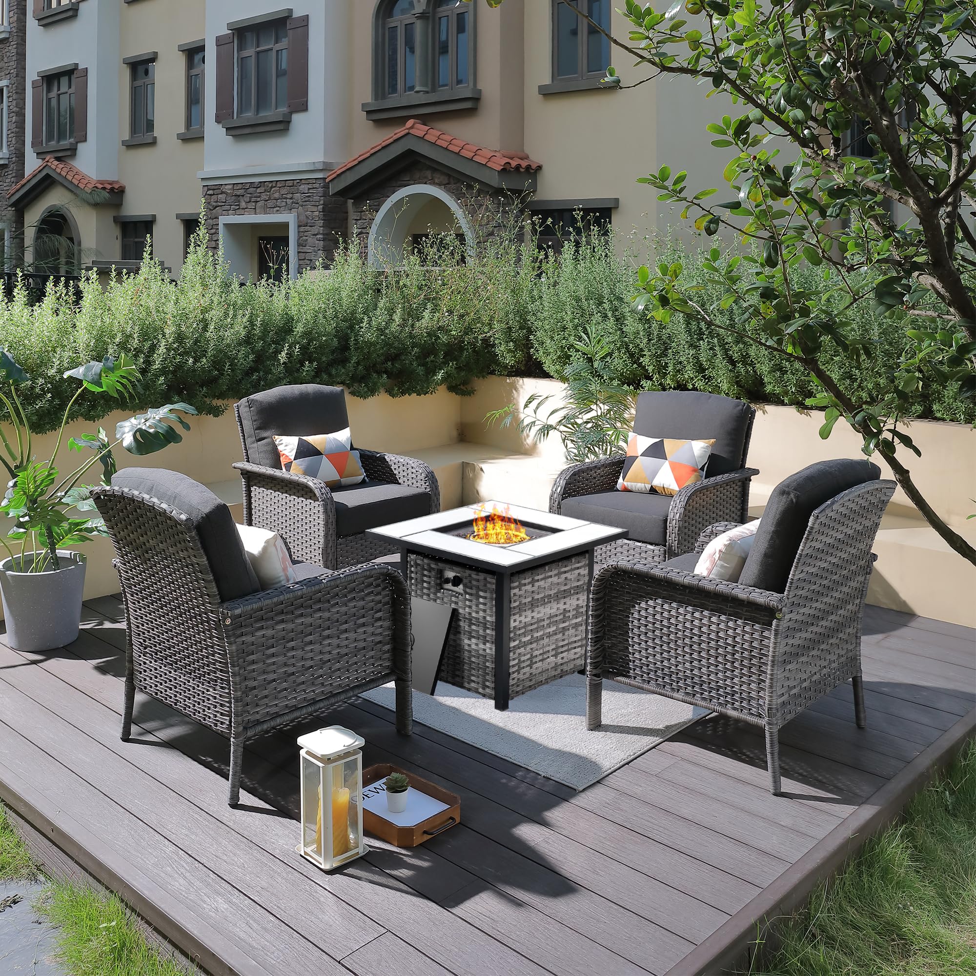 ovios 2-Piece Patio Furniture Set, Outdoor Wicker Sofa with Chairs, High Back Rattan Chair with Comfy Cushions for Porch Yard Deck, Denim Blue