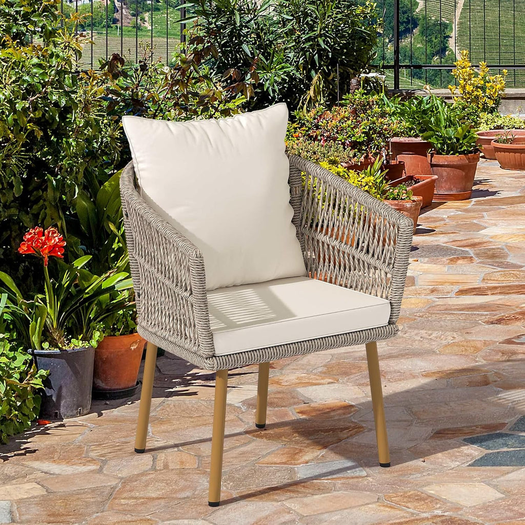 YITAHOME Outdoor Dining Single Sofa Chair, Indoor-Outdoor Wicker Bistro Chairs, PE Rattan Armchair Seating for Patio, Backyard, Poolside, Balcony - Tan