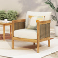 Merax Single Outdoor Acacia Wood Wicker Club Chair with Cushion,Patio Furniture Conversation Seat for Backyard