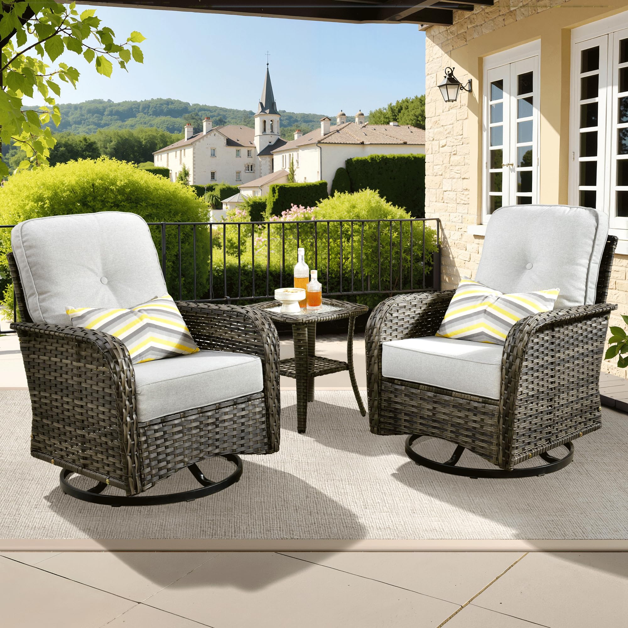 ovios 2-Piece Patio Furniture Set, Outdoor Wicker Sofa with Chairs, High Back Rattan Chair with Comfy Cushions for Porch Yard Deck, Denim Blue