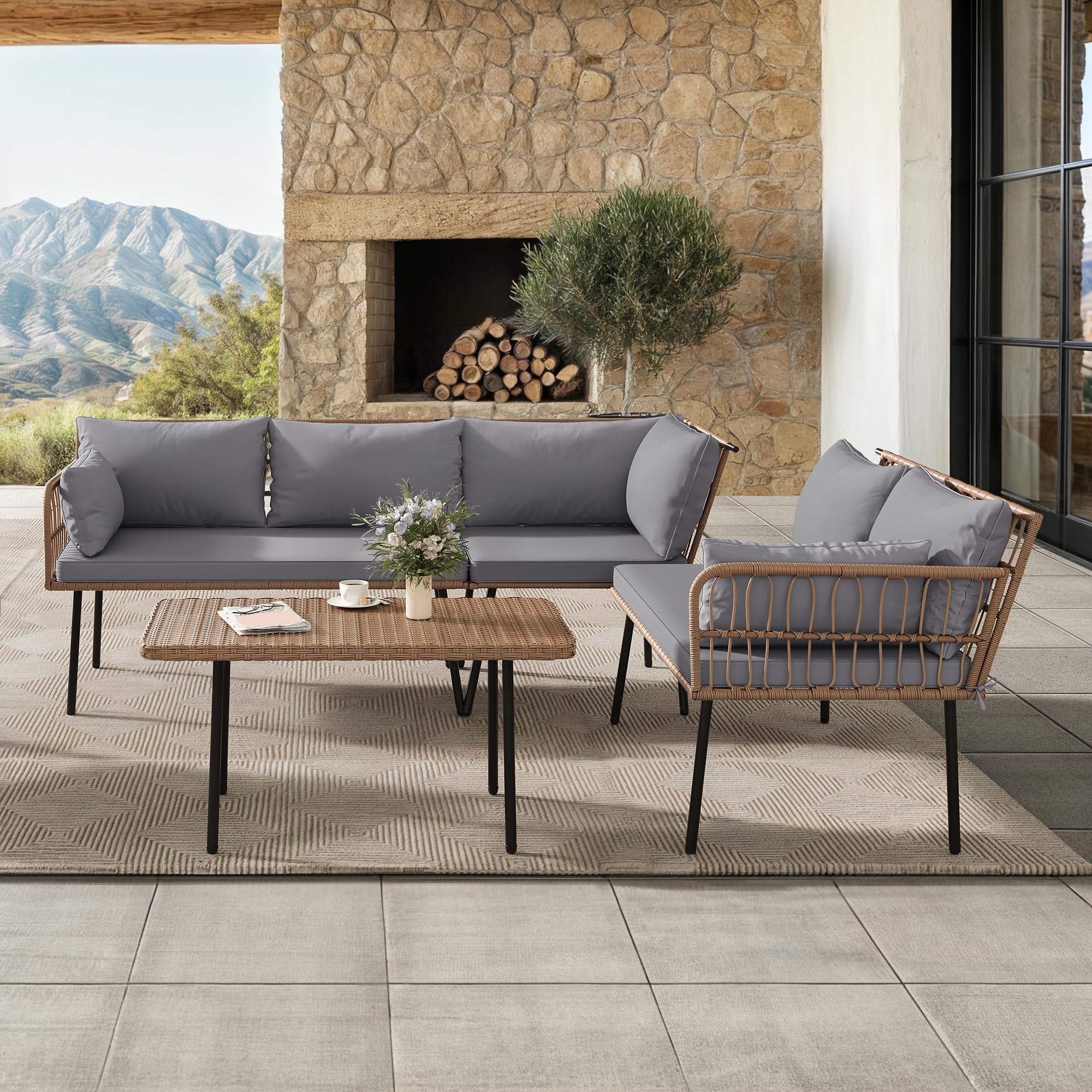 YITAHOME Outdoor Dining Single Sofa Chair, Indoor-Outdoor Wicker Bistro Chairs, PE Rattan Armchair Seating for Patio, Backyard, Poolside, Balcony - Tan