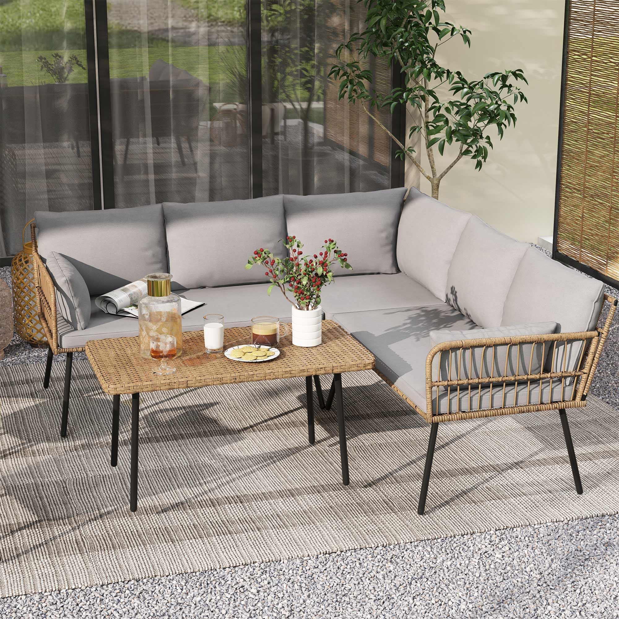 DWVO Wicker Sofa Chair, Single Bistro Armchair with Weatherproof Cushions, Outdoor Dining Chair for Outdoor, Indoor, Beige