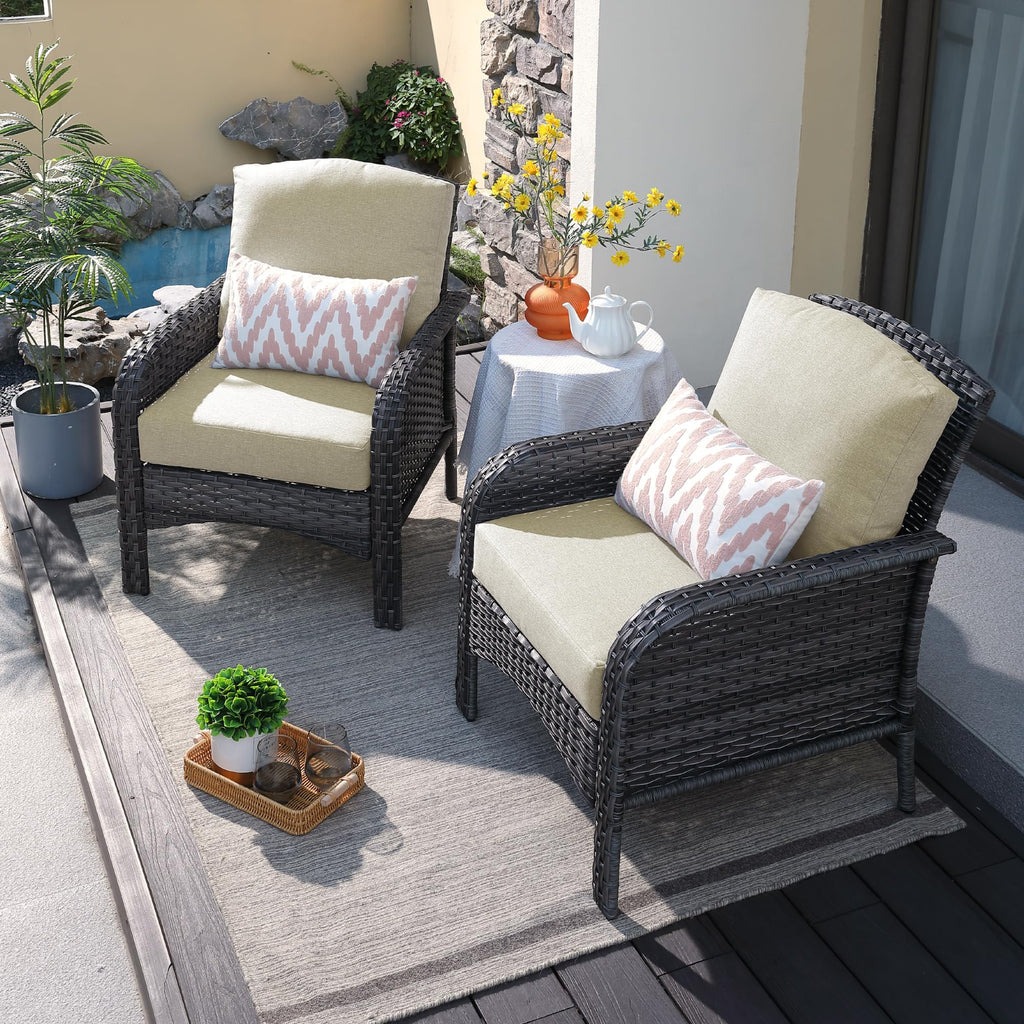 ovios 2-Piece Patio Furniture Set, Outdoor Wicker Sofa with Chairs, High Back Rattan Chair with Comfy Cushions for Porch Yard Deck, Denim Blue