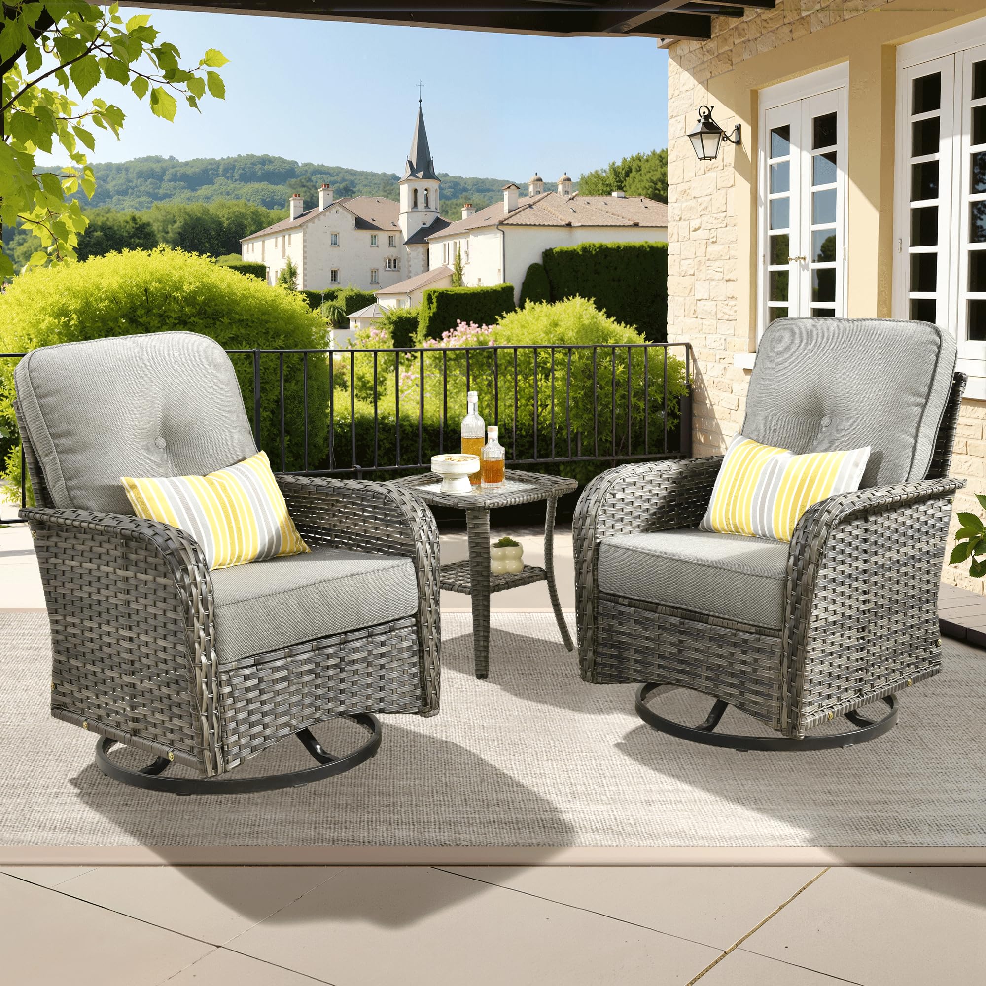 ovios 2-Piece Patio Furniture Set, Outdoor Wicker Sofa with Chairs, High Back Rattan Chair with Comfy Cushions for Porch Yard Deck, Denim Blue
