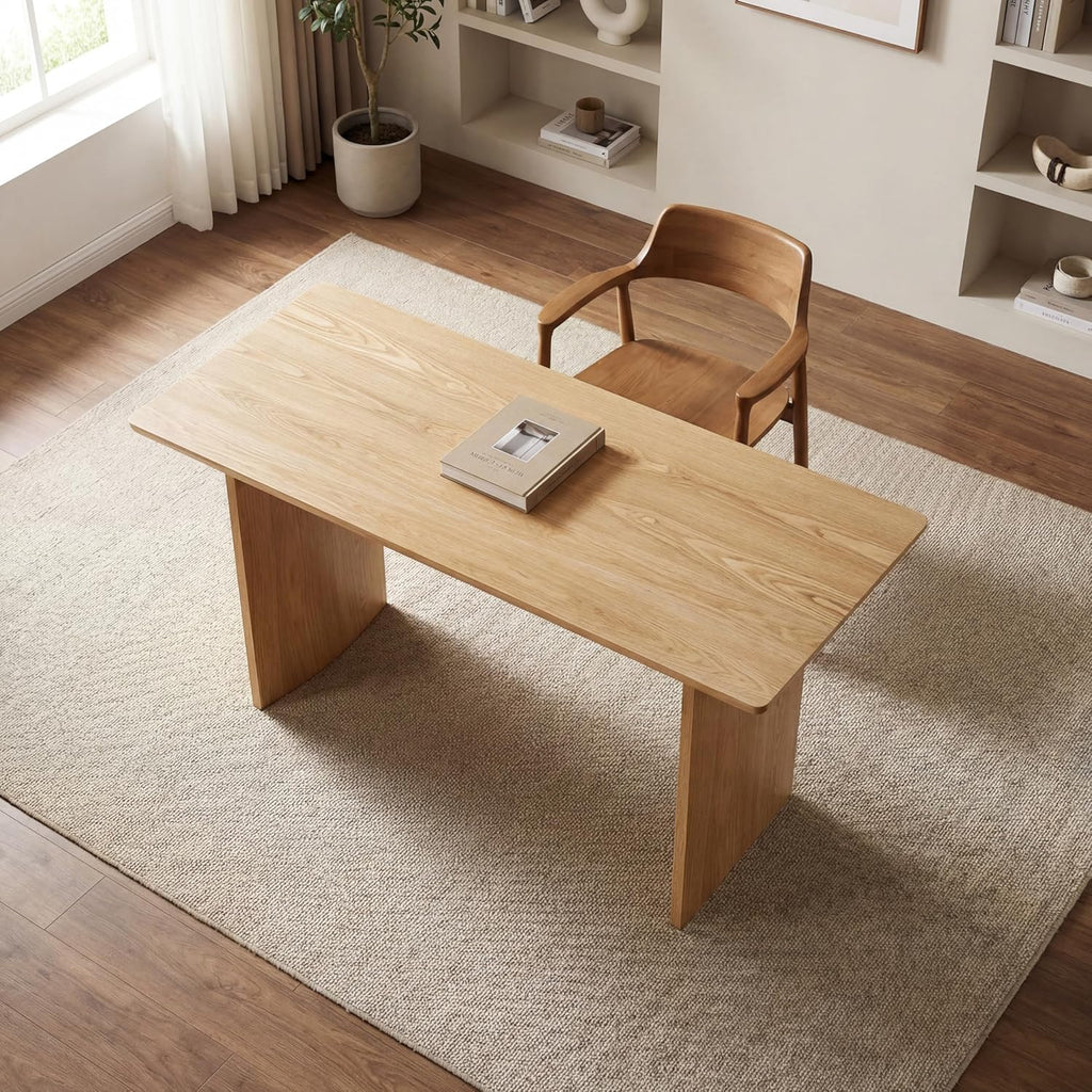 DUOMAY 55" Modern Minimalist Makeup Vanity Table Desk | Sturdy & Spacious with Large Storage, Perfect for Bedroom Dressing, Writing, or Laptop Work, Natural Oak