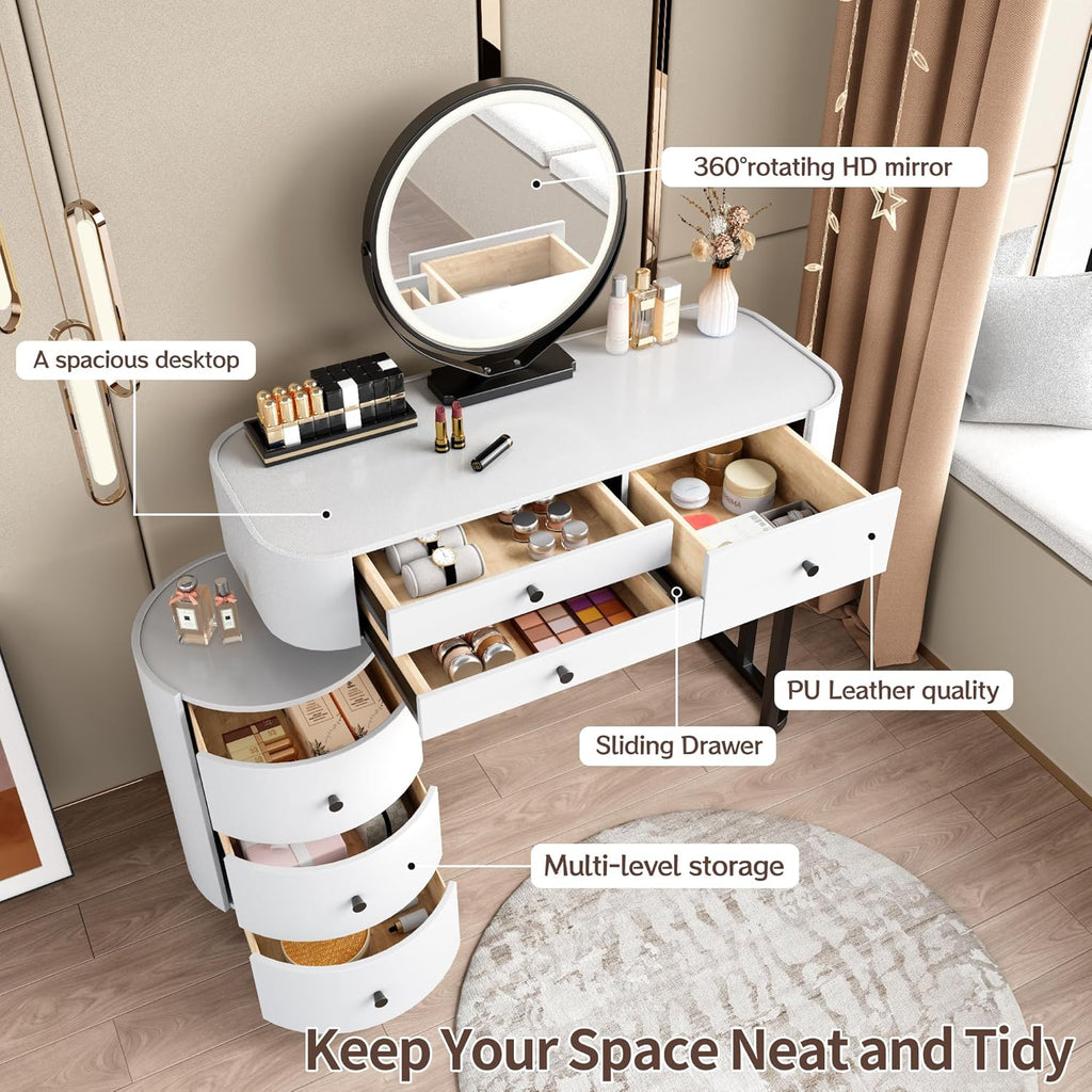 GOWE Modern Minimalist Dressing Table with Detachable Mirror and Rotatable Side Cabinet Makeup Table, Easy Assembly Vanity