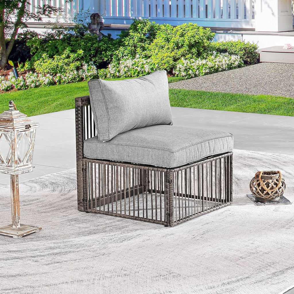 LOKATSE HOME Outdoor Rattan Single Sofa Chair with Cushion for Outside Balcony, Porch, Deck, Garden, Grey