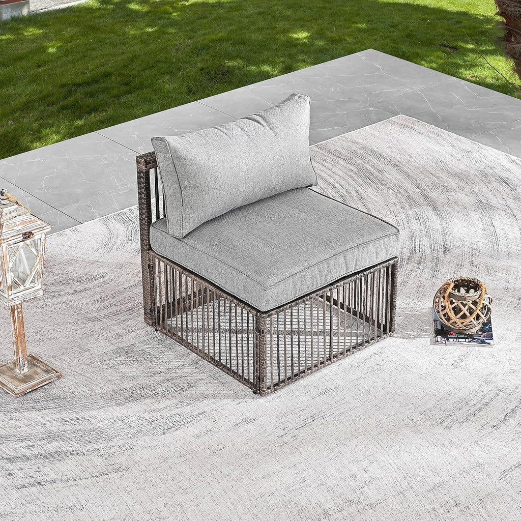 LOKATSE HOME Outdoor Rattan Single Sofa Chair with Cushion for Outside Balcony, Porch, Deck, Garden, Grey